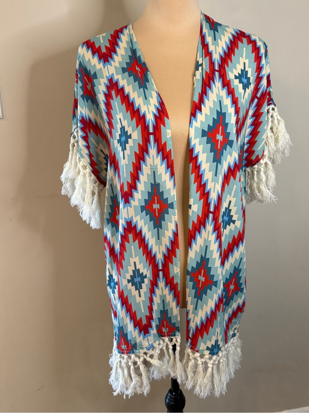 Rock&Roll western Aztec colorful fringe kimono SZ SM